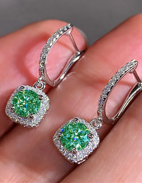 Load image into Gallery viewer, Classical Designer 18K White Gold Plated Square Shape Cubic Zirconia Clip on Earrings for Women Sapphire Crystal Diamond Drop Earrings Dangle Earring Anti-Allergy
