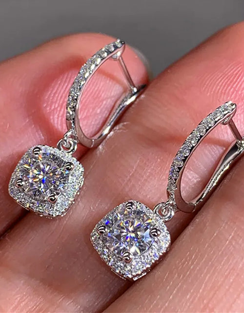 Load image into Gallery viewer, Classical Designer 18K White Gold Plated Square Shape Cubic Zirconia Clip on Earrings for Women Sapphire Crystal Diamond Drop Earrings Dangle Earring Anti-Allergy
