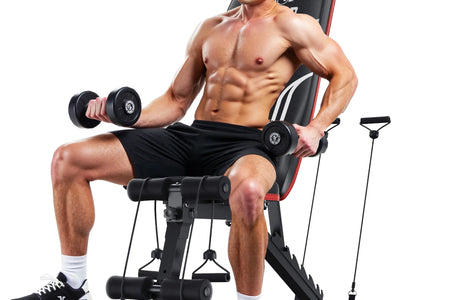 Adjustable Folding Weight Bench for Home Gym, Includes Resistance Bands