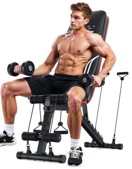 Load image into Gallery viewer, Adjustable Folding Weight Bench for Home Gym, Includes Resistance Bands
