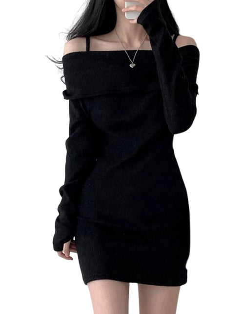 Load image into Gallery viewer, Womens Dresses Spring Fashion Cold Shoulder Lantern Sleeve Casual Plain Long Sleeve Daily Mini Knit Sweater Dress Woman Clothing

