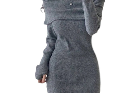 Womens Dresses Spring Fashion Cold Shoulder Lantern Sleeve Casual Plain Long Sleeve Daily Mini Knit Sweater Dress Woman Clothing