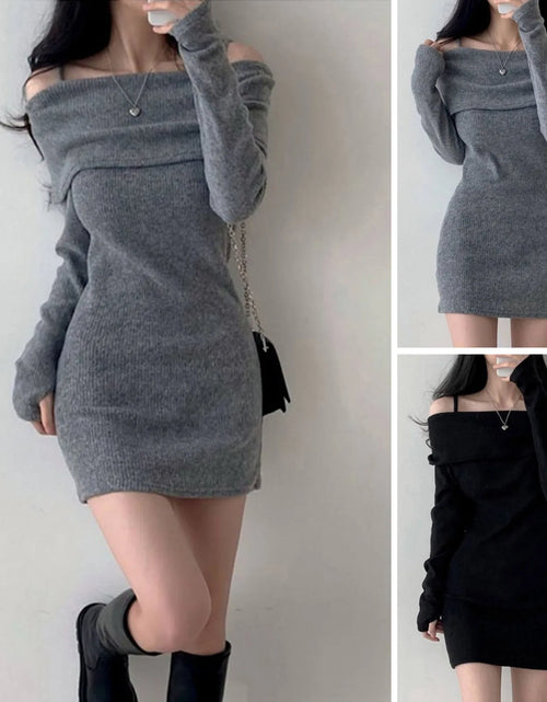 Load image into Gallery viewer, Womens Dresses Spring Fashion Cold Shoulder Lantern Sleeve Casual Plain Long Sleeve Daily Mini Knit Sweater Dress Woman Clothing

