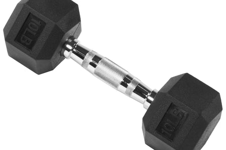 Rubber Encased Hex Dumbbell, 20 Lb, Single, Black