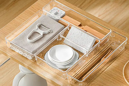 Transparent Drawer Box Cosmetic Cabinet Anti-Scratch Drawer Organizer Office Desk Storage Box Shelf Divider Drawer Storage Box
